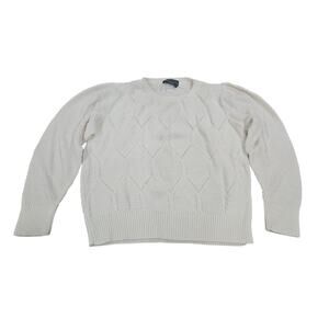 Vintage Made USA White Cable Knit Sweater Puff Sleeve Quiet Luxury M